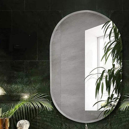 Frameless Oval Wall Mirror with Polished Edge - 14x20 Inch - Modern Design for Bathroom, Bedroom, Living Room