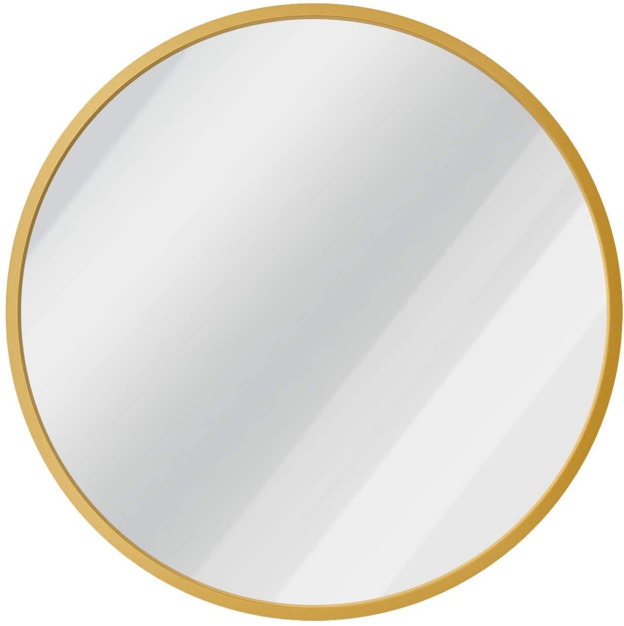 Round Wall Mirror with Metal Frame, Modern Design, Gold Finish, 20 cm