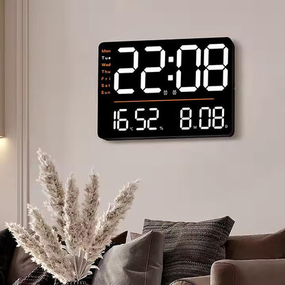 Large Digital Wall Clock with Remote Control, Automatic Brightness, Temperature Display - Square Design