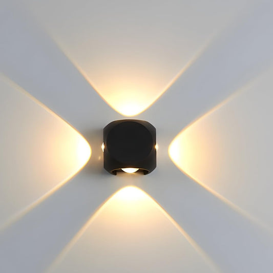 LED Wall Light 4 Way Outdoor Waterproof Black Aluminium 8 Watts