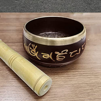 Singing Bowl Meditation 4 Inches Gold Metal with Wooden Stick - Calming Sound for Yoga and Healing