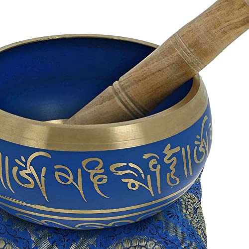Singing Bowl Hand-Painted Blue Brass 5.5 Inch Diameter