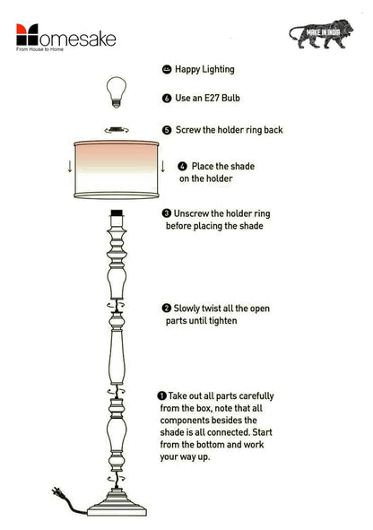 Wooden LED Floor Lamp with Spiral-Carved Design and Linen Shade - 142x30x27cm - Multicolor