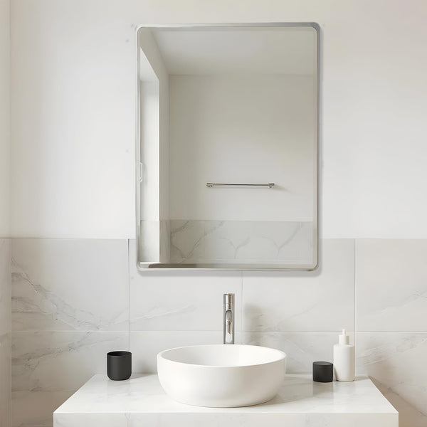 Beveled Edge Wall Mirror, Frameless Design, HD Glass, 18 x 24 Inch