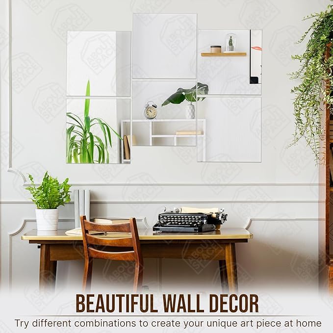 Square Acrylic Wall Mirror Stickers - Silver Reflective Finish - 15 x 15 cm - Pack of 10