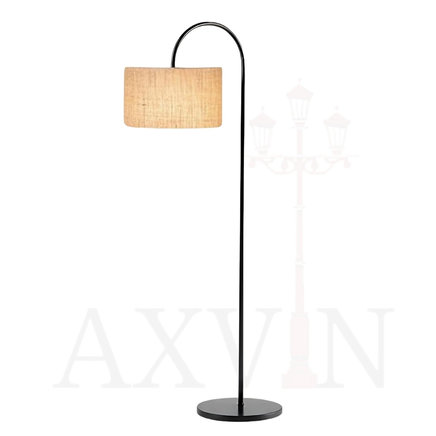 Floor Lamp with Handwoven Jute Shade, Black Metal Frame, 150 cm Height, LED Compatible