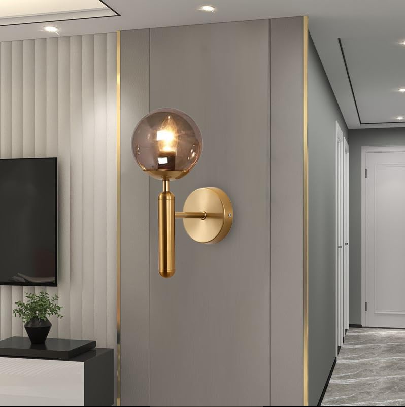 Wall Sconce with Black Shade and Gold/Black Smoke Glass - Metal Wall Light for Living Room and Bedroom