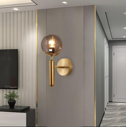 Wall Sconce with Black Shade and Gold/Black Smoke Glass - Metal Wall Light for Living Room and Bedroom