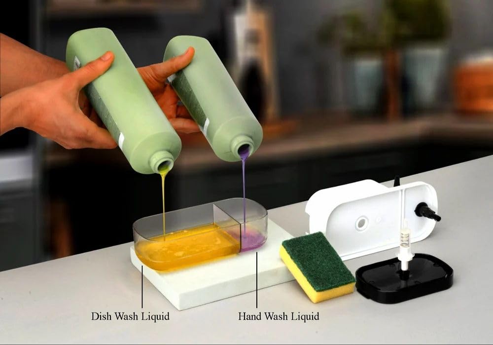 3-in-1 Soap Dispenser with Sponge Holder - Plastic - 19.5 cm x 10.25 cm x 9 cm - Multi-Color