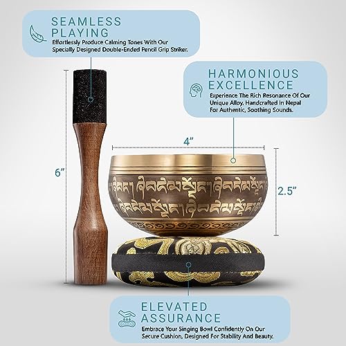 Tibetan Singing Bowl Set - Bronze - Mindfulness Meditation - 15 cm