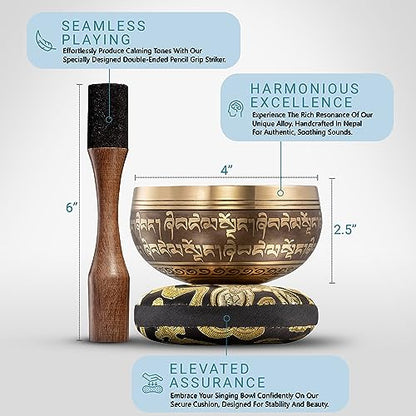 Tibetan Singing Bowl Set - Bronze - Mindfulness Meditation - 15 cm