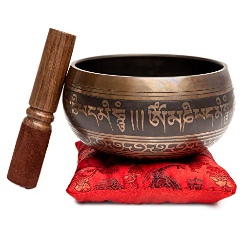 Singing Bowl Set - Handmade Tibetan Bowl 4" with Cushion & Mallet - Brown & Red