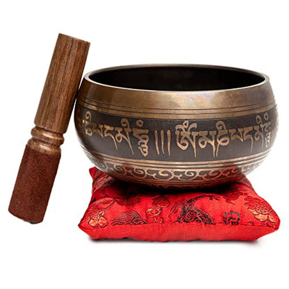Singing Bowl Set - Handmade Tibetan Bowl 4" with Cushion & Mallet - Brown & Red