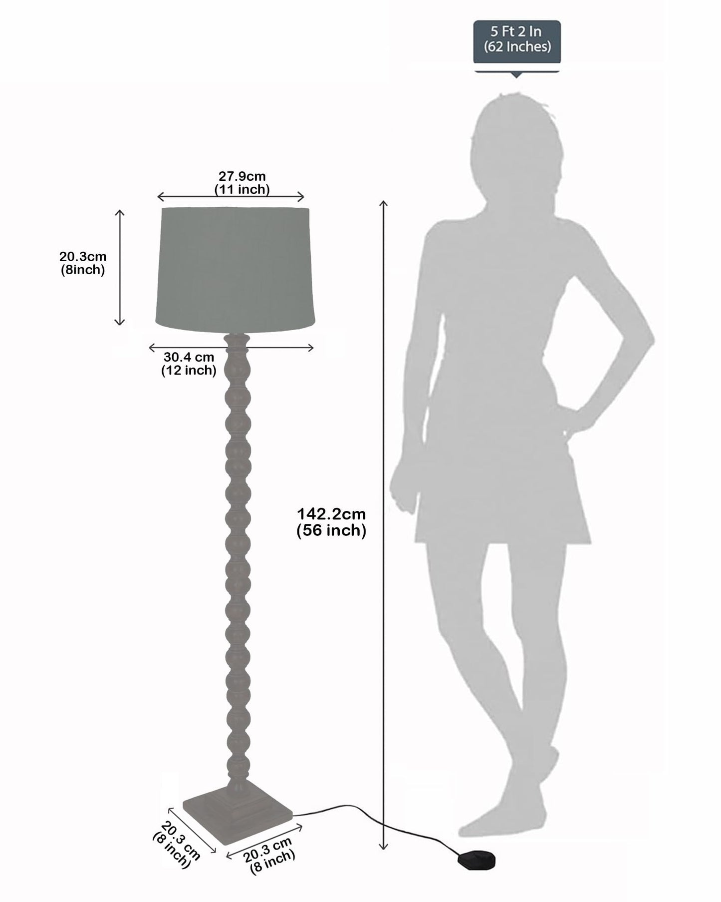 Floor Lamp Classic Design Wooden Base Off-White Shade 142x30x27cm