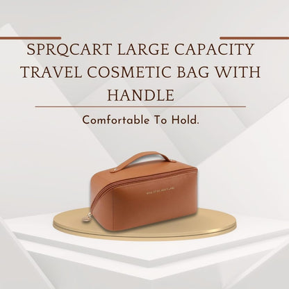 Large Brown Travel Cosmetic Bag with Handle, Divider, 10cm