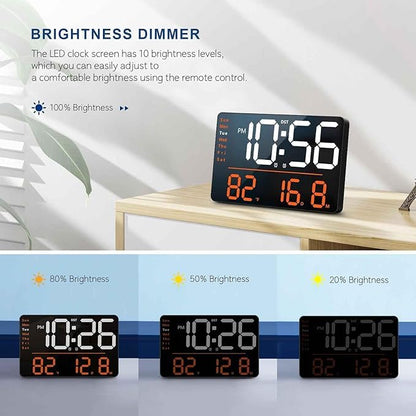 Digital Wall Clock with Remote Control, 12.6 Inch LED Display, Orange