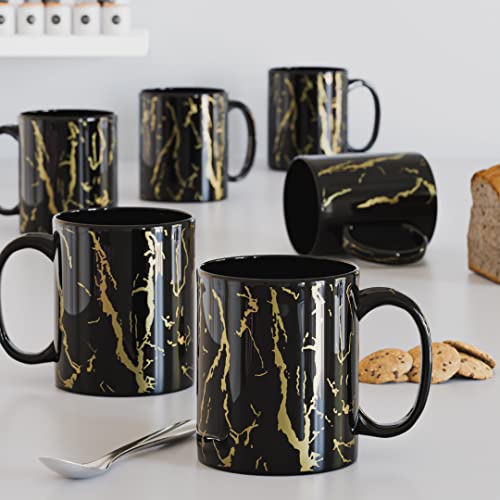 Coffee Mug Set of 6 Black Copper Pipe Ceramic 350ml
