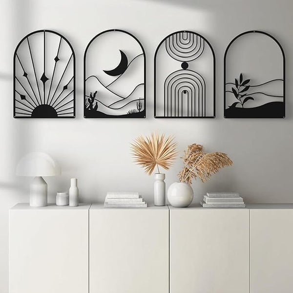 Wall Painting 3D Textured Abstract Wood Art Set - Bohemian Geometric Design - 15 Inch