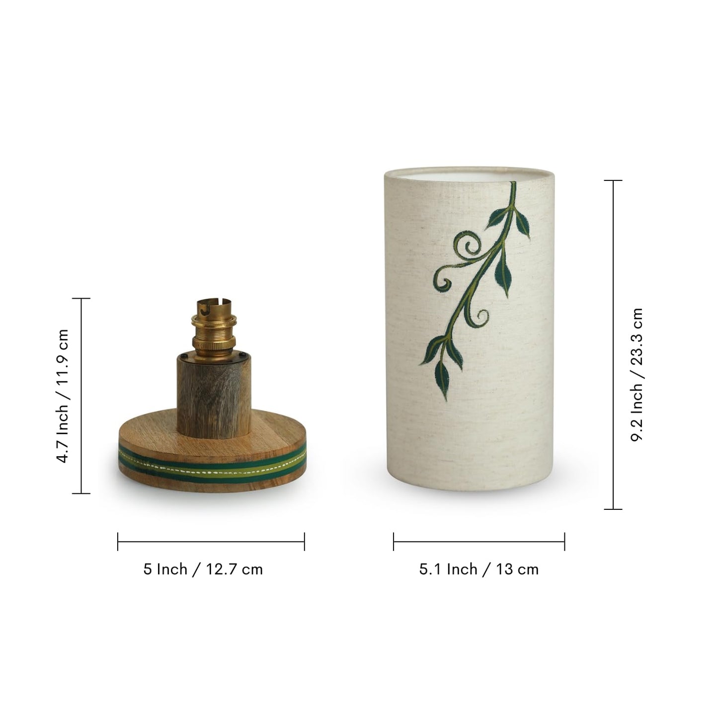 Table Lamp Handcrafted Mango Wood Off-White with Green 12 Inch CFL/LED