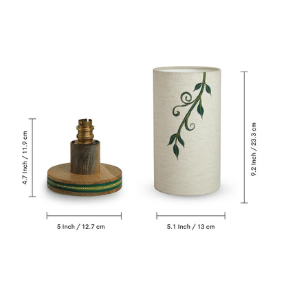 Table Lamp Handcrafted Mango Wood Off-White with Green 12 Inch CFL/LED