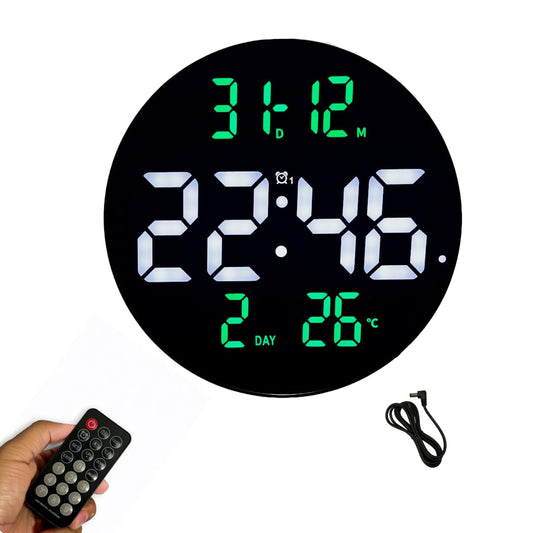 Smart Digital LED Wall Clock with Dual Alarms, 12 Inch, USB Powered, Temperature and Humidity Display