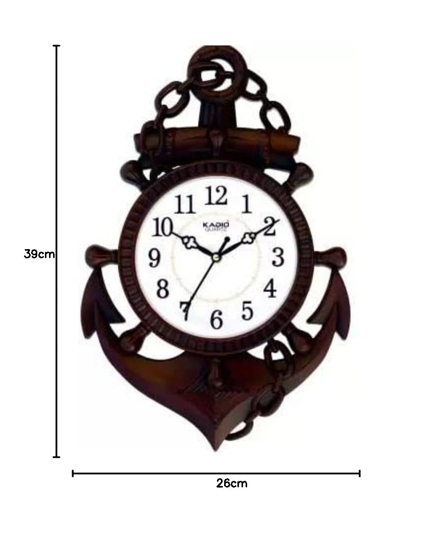 Kadio Analog Wall Clock 39 cm x 26 cm Black Plastic Frame with Glass