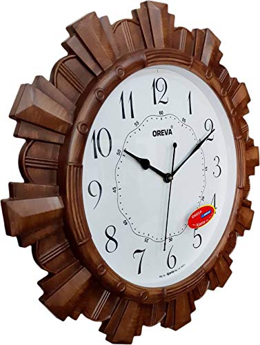 Analog Wall Clock with Wooden Finish - Brown, 32 x 4.5 cm, Plastic