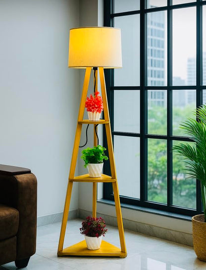 Floor Lamp Adjustable Wooden Tripod with Burlap Jute Drum Shade 11 x 12 Inch