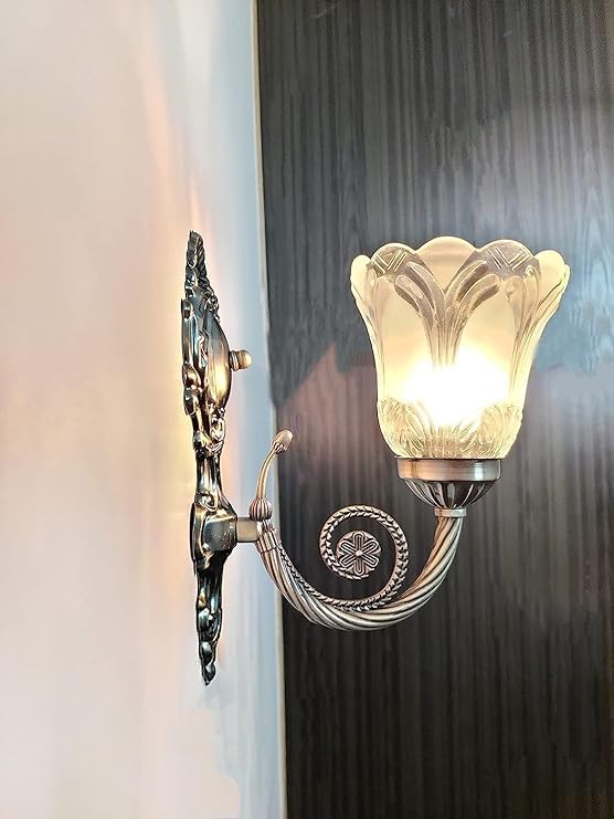 Wall Mounted Pendant Lamp with Antique Brass Finish and Etching Glass Shade - 5 Light Design