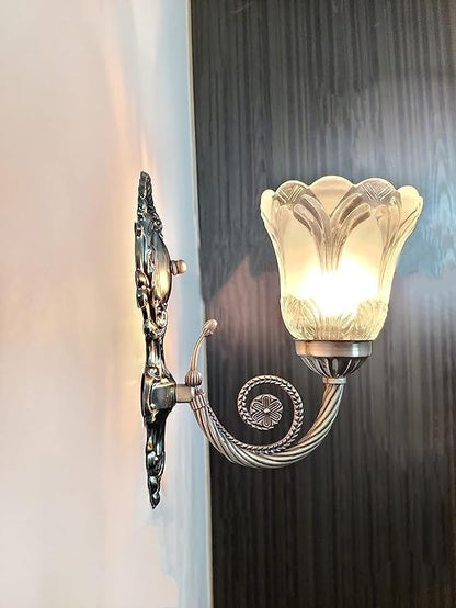 Wall Mounted Pendant Lamp with Antique Brass Finish and Etching Glass Shade - 5 Light Design