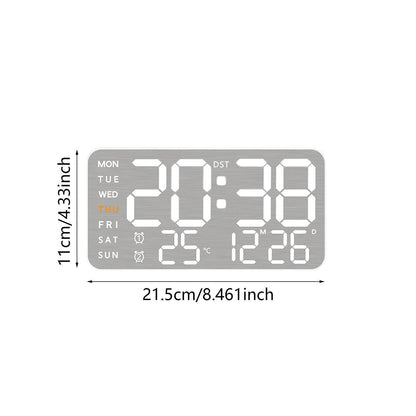 Digital Wall Clock with 9-Inch LED Display, Dual Alarm, Temperature, USB Powered - White