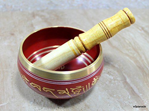 Singing Bowl Tibetan Buddhist Instrument 5 Inch Red Metal Alloy with Striker Stick