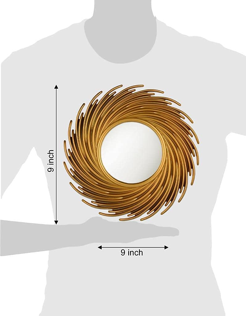 Round Spiral Shape Wall Mirror with Golden Acrylic Frame - 22 cm x 22 cm