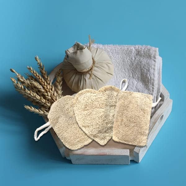 Natural Sun Dried Bath Loofah, Eco-Friendly Exfoliating Sponge, 3 Pack