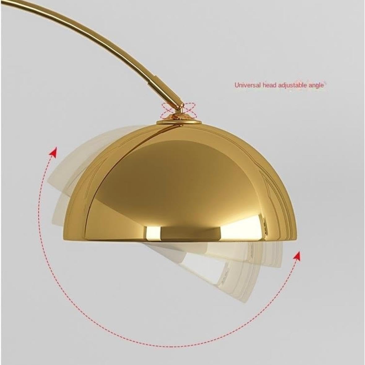 Arc Floor Lamp with Dome Shade, Tri Colour LED, Gold Metal, Adjustable Design