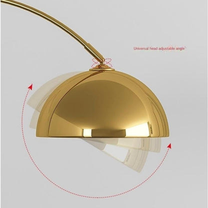 Arc Floor Lamp with Dome Shade, Tri Colour LED, Gold Metal, Adjustable Design