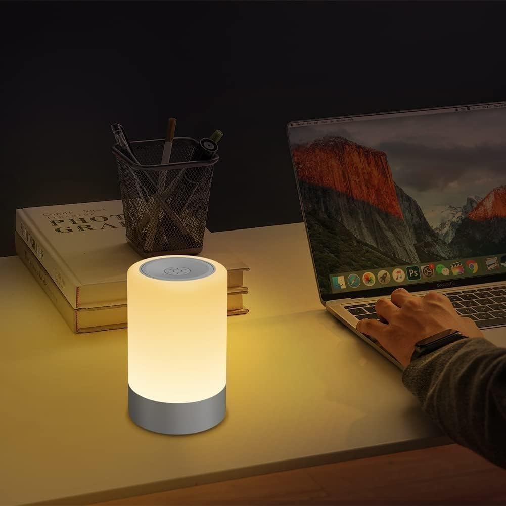 LED Touch Control Table Lamp - White - USB Rechargeable - Adjustable Brightness - Modern Design