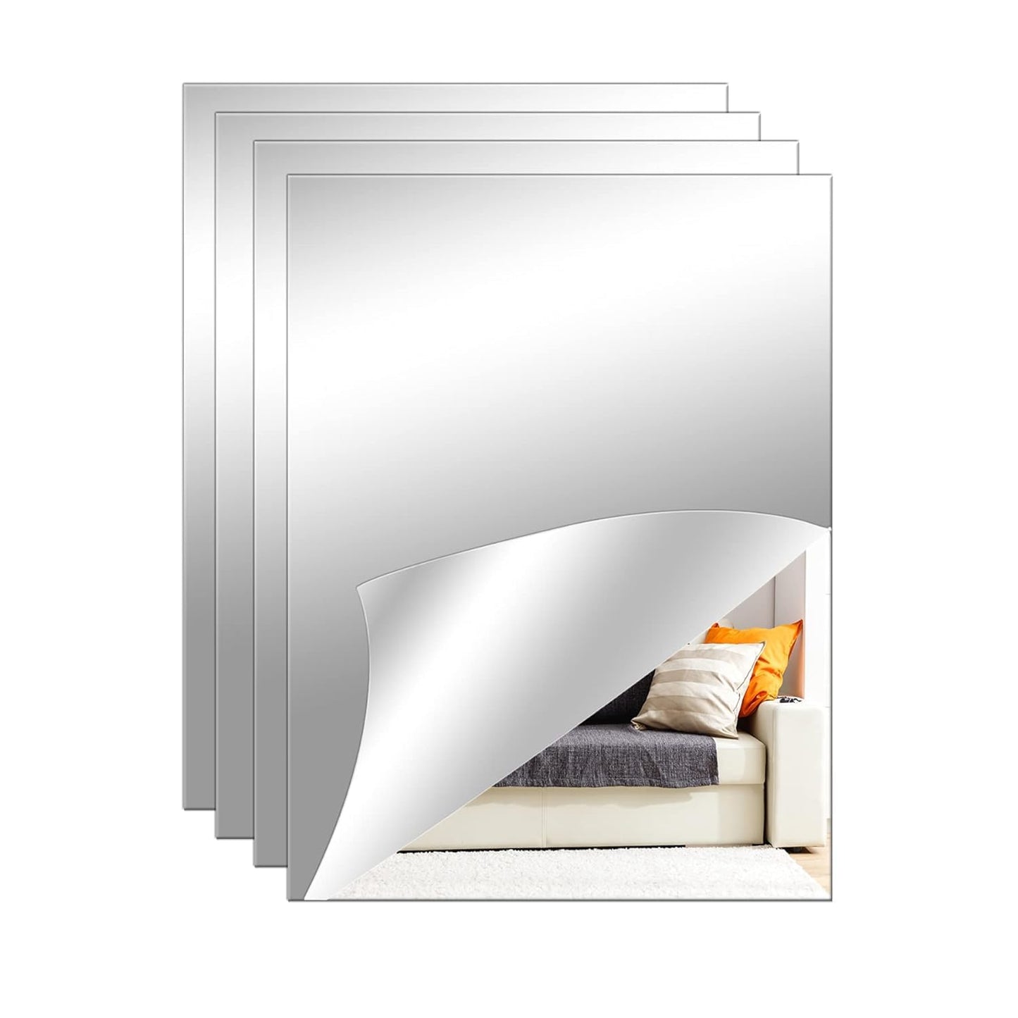 Acrylic Wall Mirrors - Rectangular Shape - 6.3'' x 8.3'' - Self-Adhesive - Pack of 4