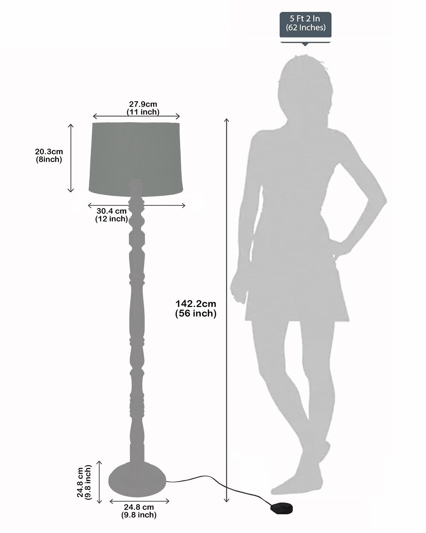 Rustic Floor Lamp with Multicolor Fabric Shade - Walnut Brown - 142x30x28 cm