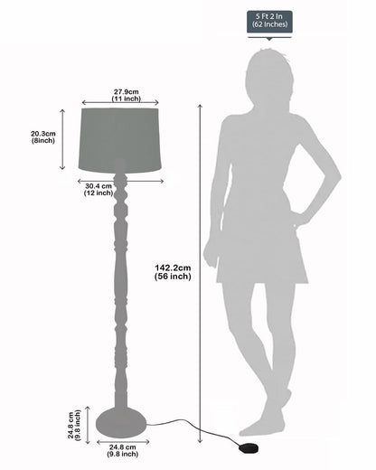 Rustic Floor Lamp with Multicolor Fabric Shade - Walnut Brown - 142x30x28 cm