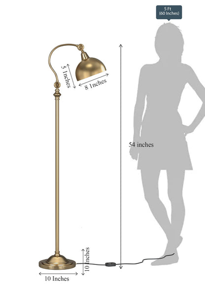 Floor Lamp Vintage Brass Antique Finish Adjustable Dome Shade 150cm