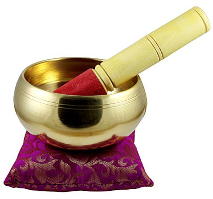 Singing Bowl Set - Hand-Painted Black with Gold Trim - 5 Inch Diameter - Includes Cushion & Mallet
