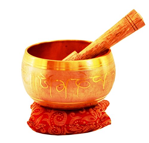 Singing Bowl Set with Embossed Patterns - 5 Metals - 4 inches Diameter - Tibetan Buddhist Instrument