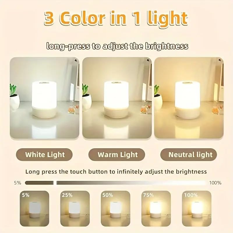 LED Touch Control Table Lamp - Dimmable Warm White - Rechargeable - Portable Design - ABS - Multicolor