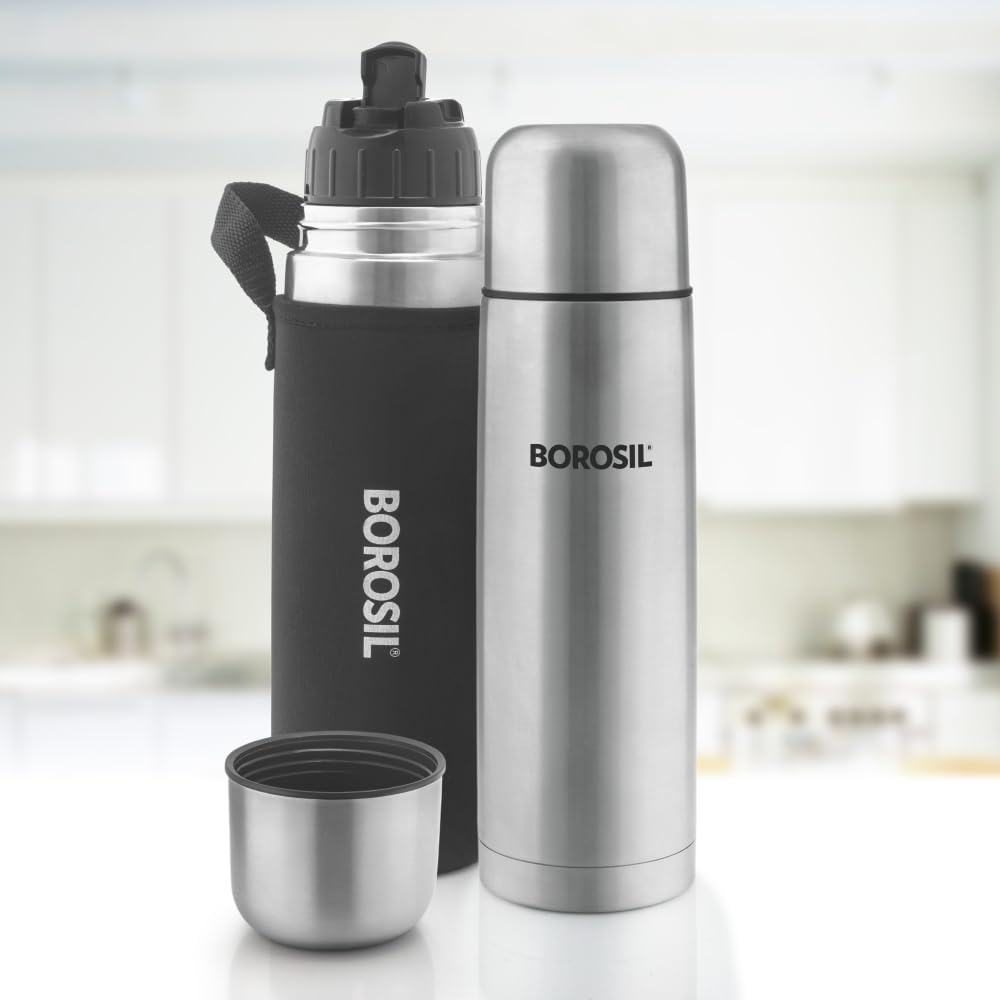 Borosil Hydra Thermo 1000 ml Stainless Steel Water Bottle | Double Wall Vacuum Insulated Flask