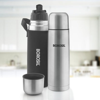 Borosil Hydra Thermo 1000 ml Stainless Steel Water Bottle | Double Wall Vacuum Insulated Flask