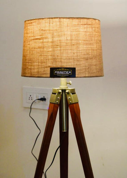 Tripod Floor Lamp with Jute Shade LED 11 x 12 Inch Wooden