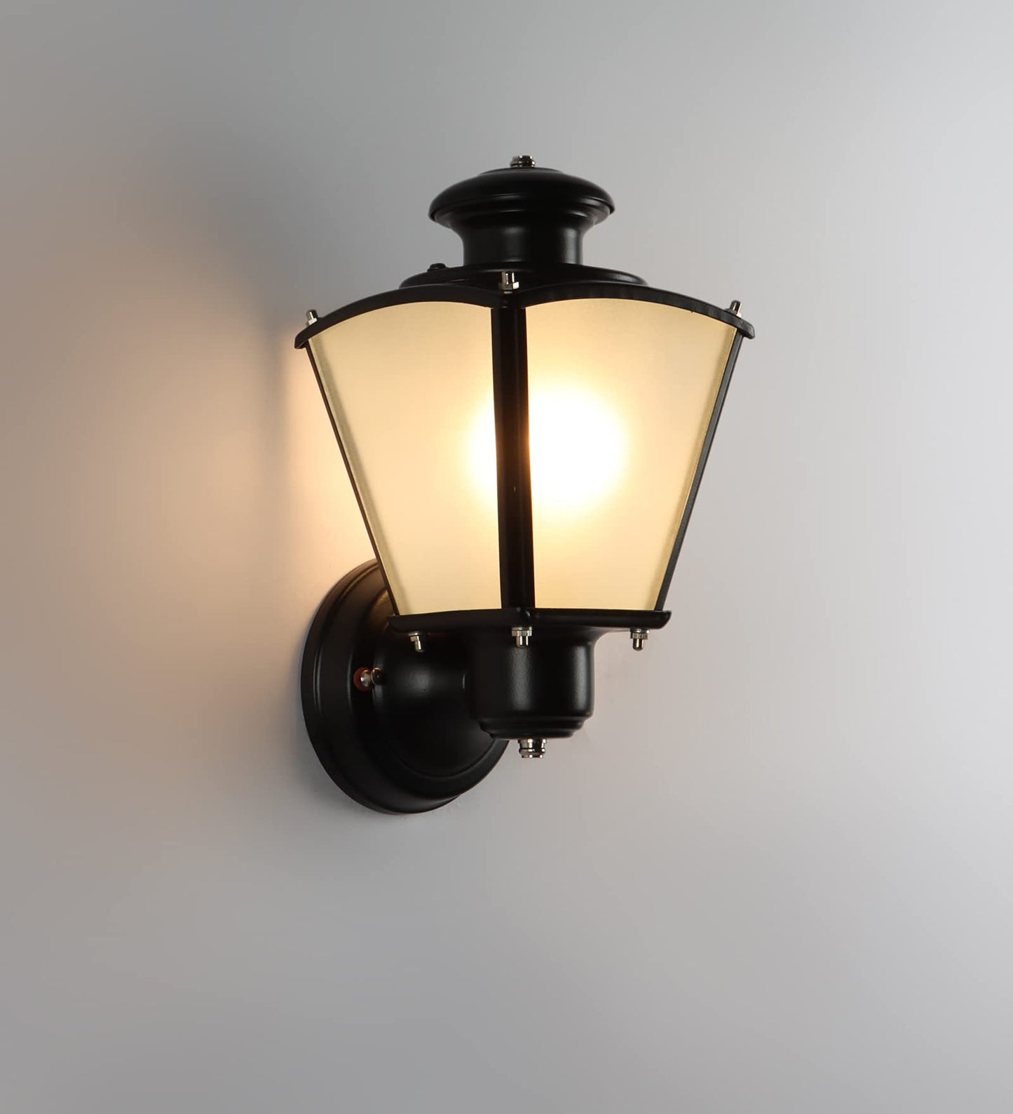 Traditional Outdoor Wall Light - Vertical Design - Metal & Frosted Glass - Black Finish - 14L x 14W x 22.9H CM