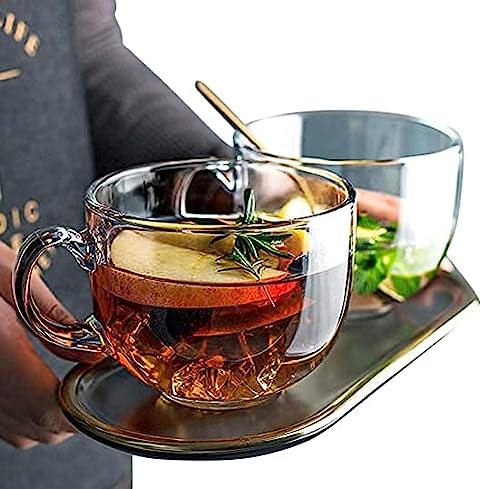 Large Coffee Mug Set of 2 - 450ml Glass with Round Handle for Coffee, Tea, and Soup