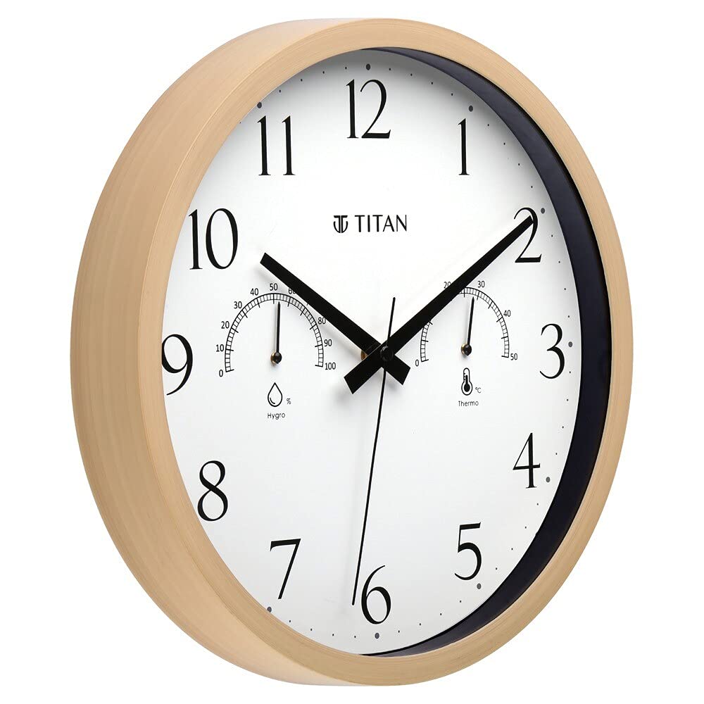 Titan Contemporary Wooden Finish White Wall Clock with Thermometer & Hygrometer - 30 cm - Analog